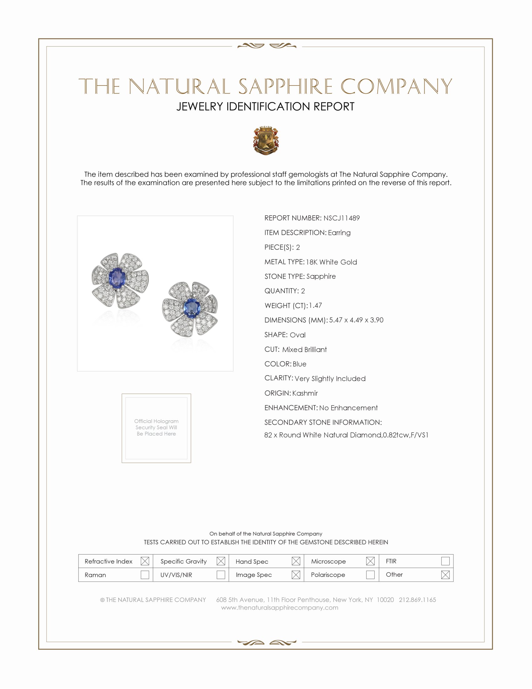 1.47 Ct.Tw. Blue Sapphire and Natural Diamond Studs Earrings, 18K White Gold