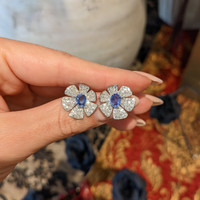 1.47 Ct.Tw.Total Carat Weight Blue Sapphire and Natural Diamond Studs Earrings, 18K White Gold Life Style