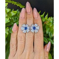 1.47 Ct.Tw.Total Carat Weight Blue Sapphire and Natural Diamond Studs Earrings, 18K White Gold Life Style