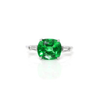 3.12 Ct. Emerald Natural Diamond Three Stone Ring, Platinum 950 Video