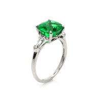3.12 Ct. Emerald Natural Diamond Three Stone Ring, Platinum 950 Image