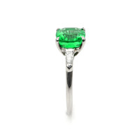 3.12 Ct. Emerald Natural Diamond Three Stone Ring, Platinum 950 Image