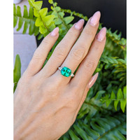 3.12 Ct. Emerald Natural Diamond Three Stone Ring, Platinum 950 Life Style