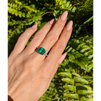 3.12 Ct. Emerald Natural Diamond Three Stone Ring, Platinum 950 Life Style