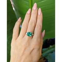 3.12 Ct. Emerald Natural Diamond Three Stone Ring, Platinum 950 Life Style