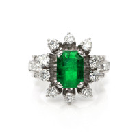 3.50 Ct. Emerald Natural Diamond Antique Style Ring, Platinum 950 Video
