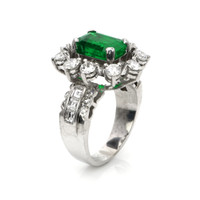 3.50 Ct. Emerald Natural Diamond Antique Style Ring, Platinum 950 Image