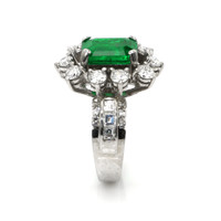 3.50 Ct. Emerald Natural Diamond Antique Style Ring, Platinum 950 Image