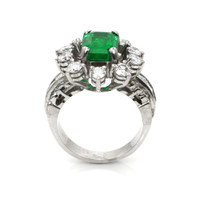 3.50 Ct. Emerald Natural Diamond Antique Style Ring, Platinum 950 Image