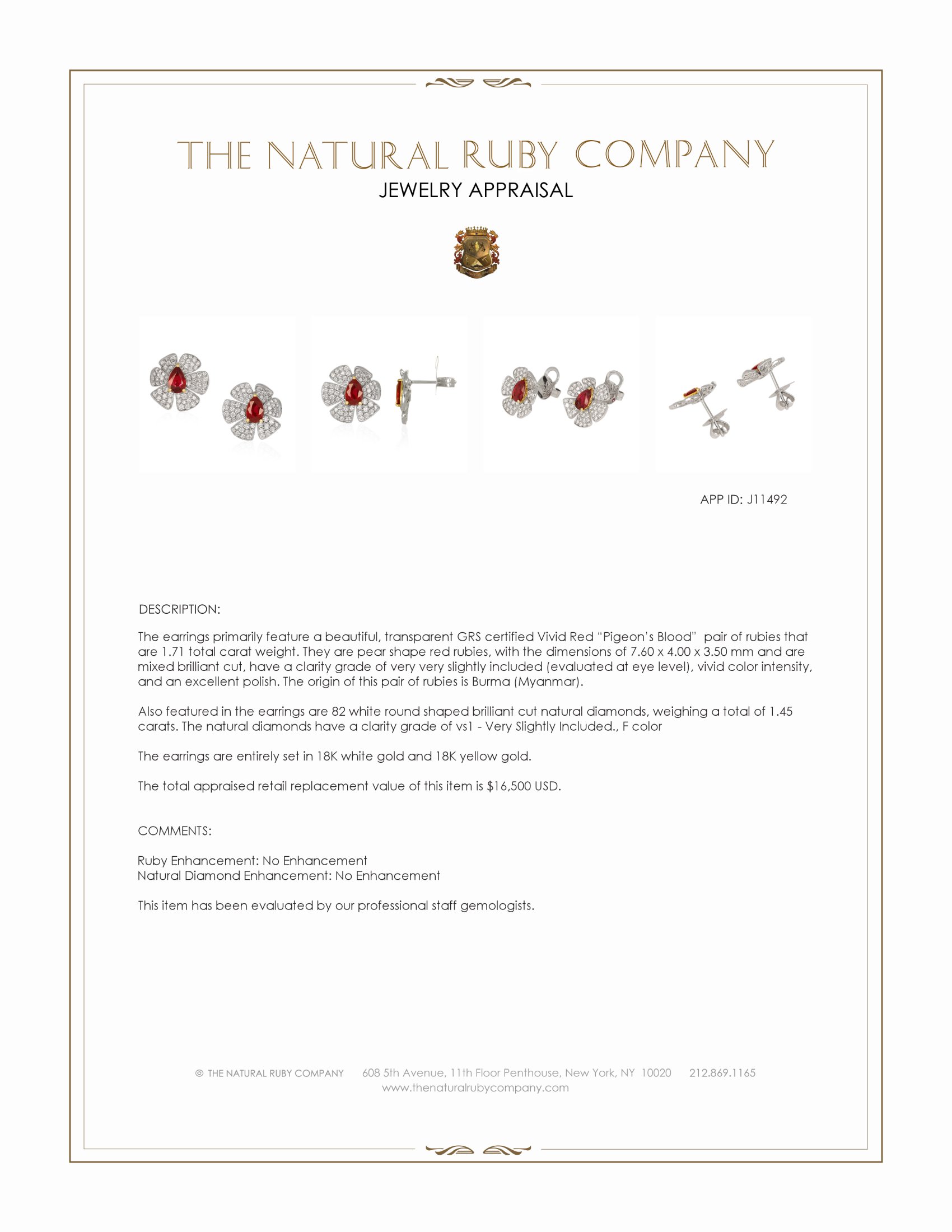 1.71 Ct.Tw. Ruby and Natural Diamond Studs Earrings, 18K White & Yellow