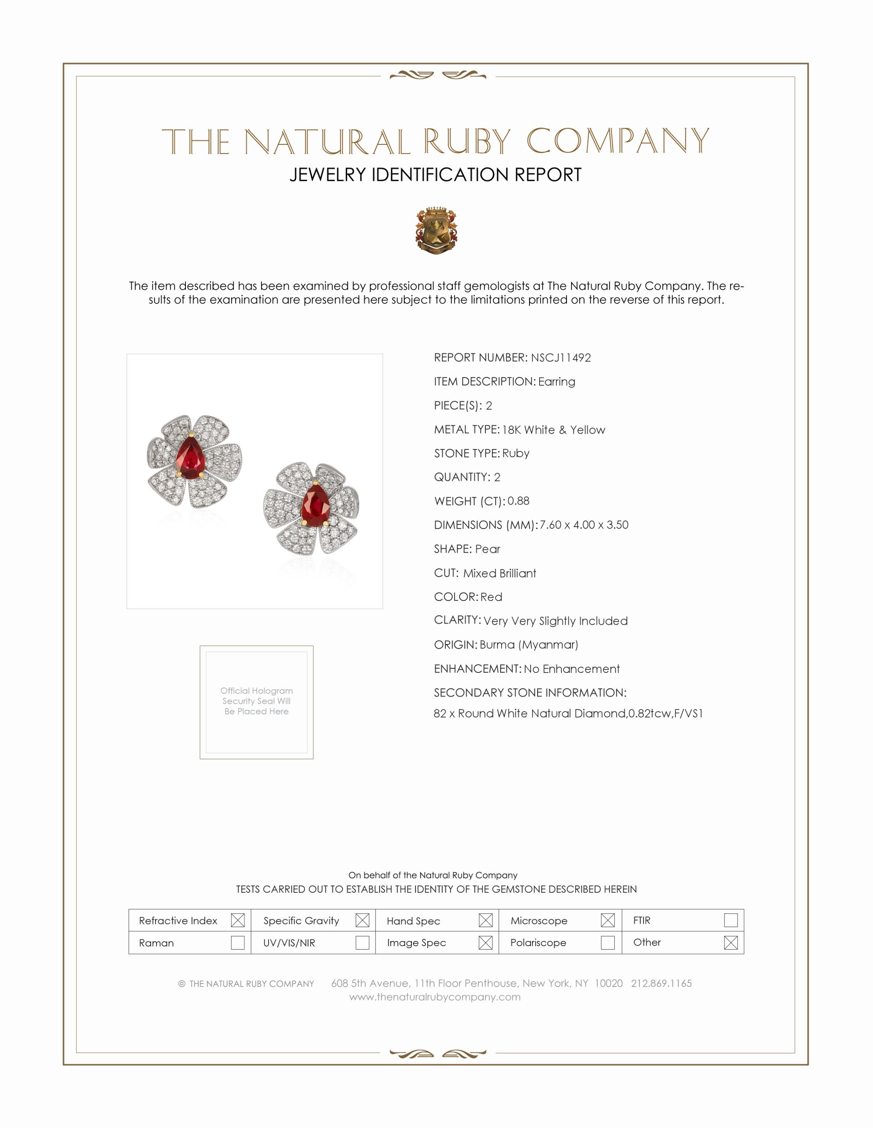 1.71 Ct.Tw. Ruby and Natural Diamond Studs Earrings, 18K White & Yellow