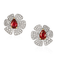 1.71 Ct.Tw. Ruby Natural Diamond Studs Earrings, 18K White & Yellow Video