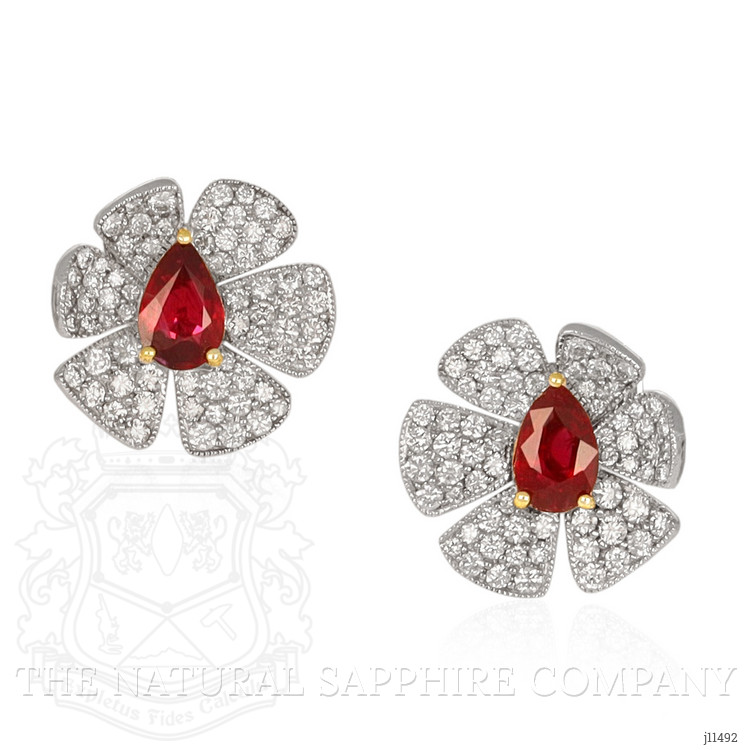 1.71 Ct.Tw. Ruby Natural Diamond Studs Earrings, 18K White & Yellow