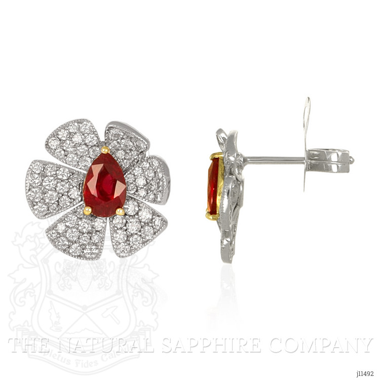 1.71 Ct.Tw. Ruby Natural Diamond Studs Earrings, 18K White & Yellow