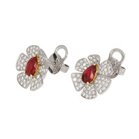1.71 Ct.Tw. Ruby Natural Diamond Studs Earrings, 18K White & Yellow Image