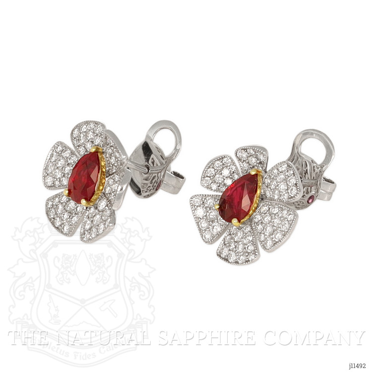1.71 Ct.Tw. Ruby Natural Diamond Studs Earrings, 18K White & Yellow