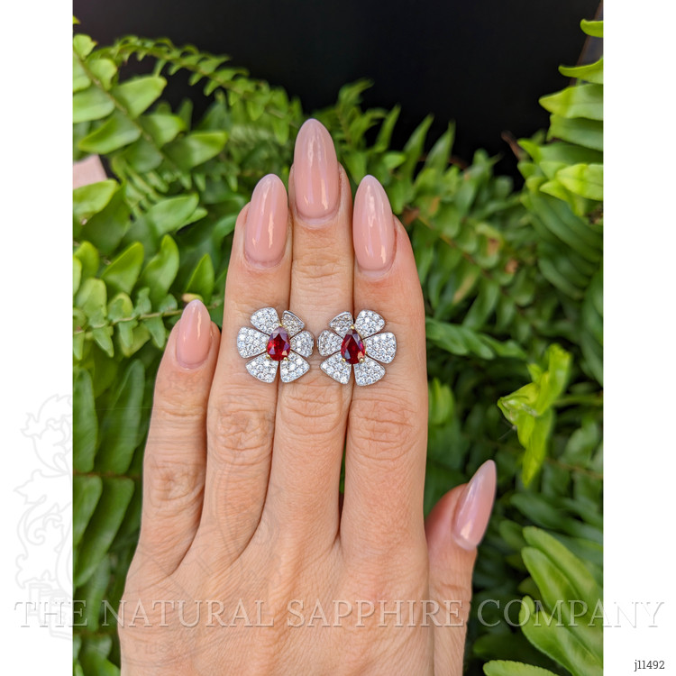 1.71 Ct.Tw. Ruby Natural Diamond Studs Earrings, 18K White & Yellow
