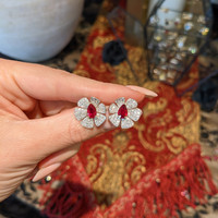 1.71 Ct.Tw. Ruby Natural Diamond Studs Earrings, 18K White & Yellow Life Style