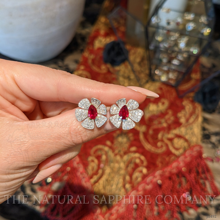 1.71 Ct.Tw. Ruby Natural Diamond Studs Earrings, 18K White & Yellow