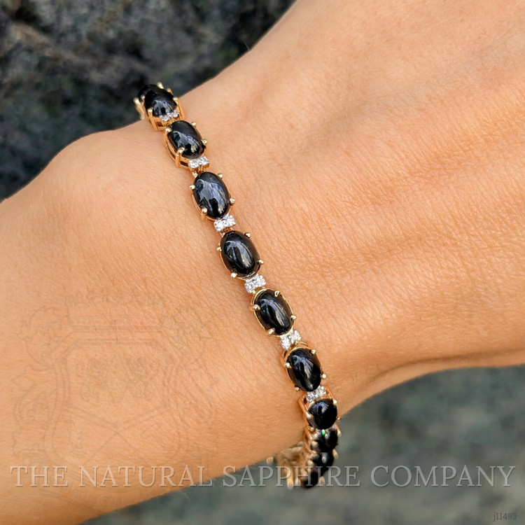 10.18 Ct.Tw. Black Diopside and Natural Diamond Tennis/Line Bracelet, 14K Yellow Gold
