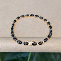10.18&nbsp;Ct.Tw.Total Carat Weight Black Diopside and Natural Diamond Tennis/Line Bracelet, 14K Yellow Gold Image
