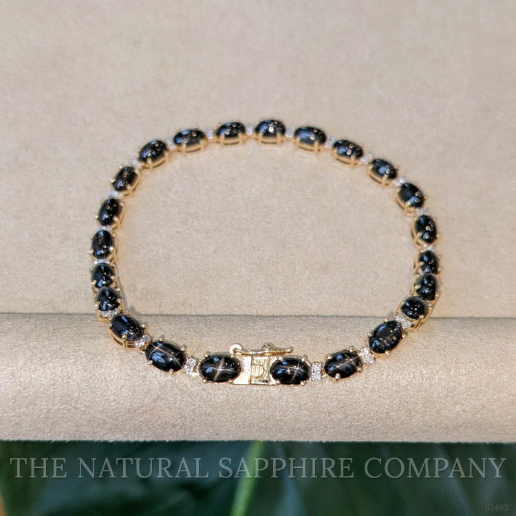 10.18 Ct.Tw. Black Diopside and Natural Diamond Tennis/Line Bracelet, 14K Yellow Gold