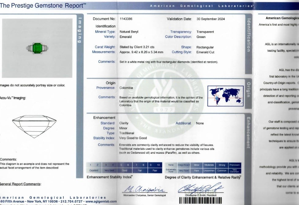 3.21 Ct. Emerald and Natural Diamond Accent Stones Ring, Platinum 950