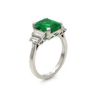 3.21 Ct. Emerald Natural Diamond Accent Stones Ring, 14K White Gold Image