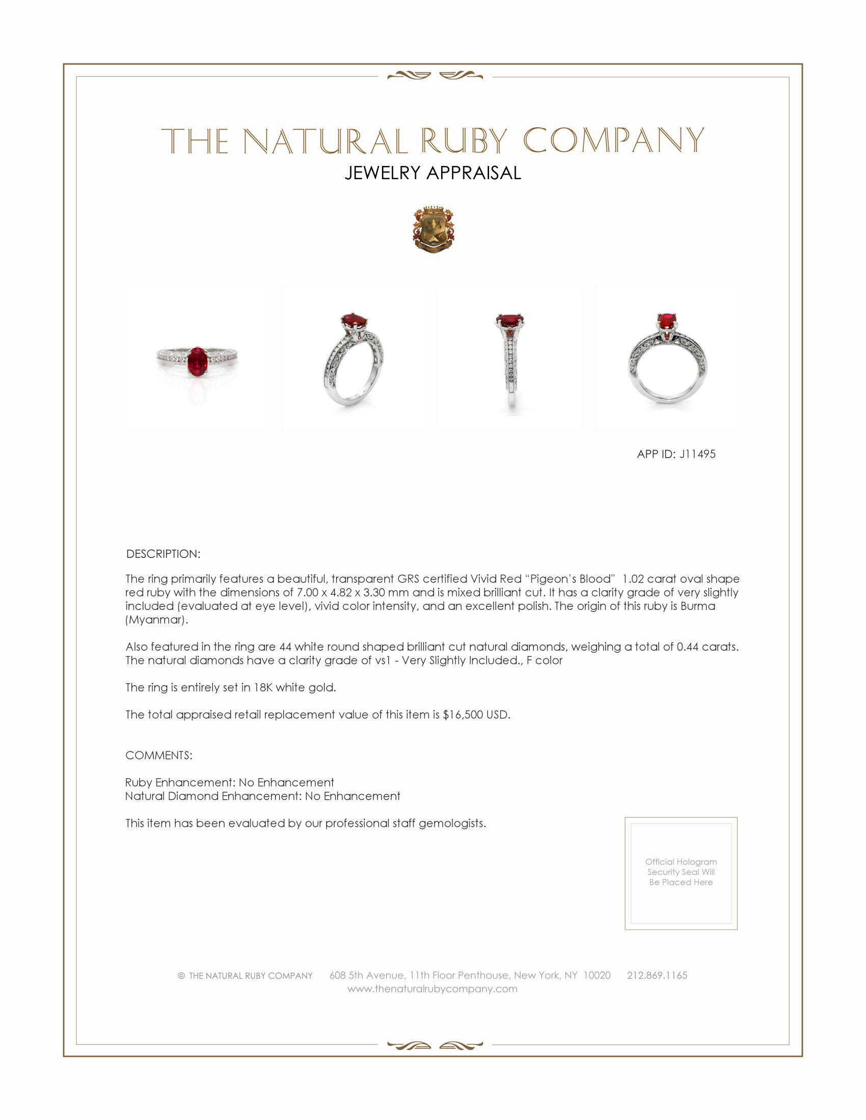 1.02 Ct. Ruby and Natural Diamond Pave Ring, 18K White Gold