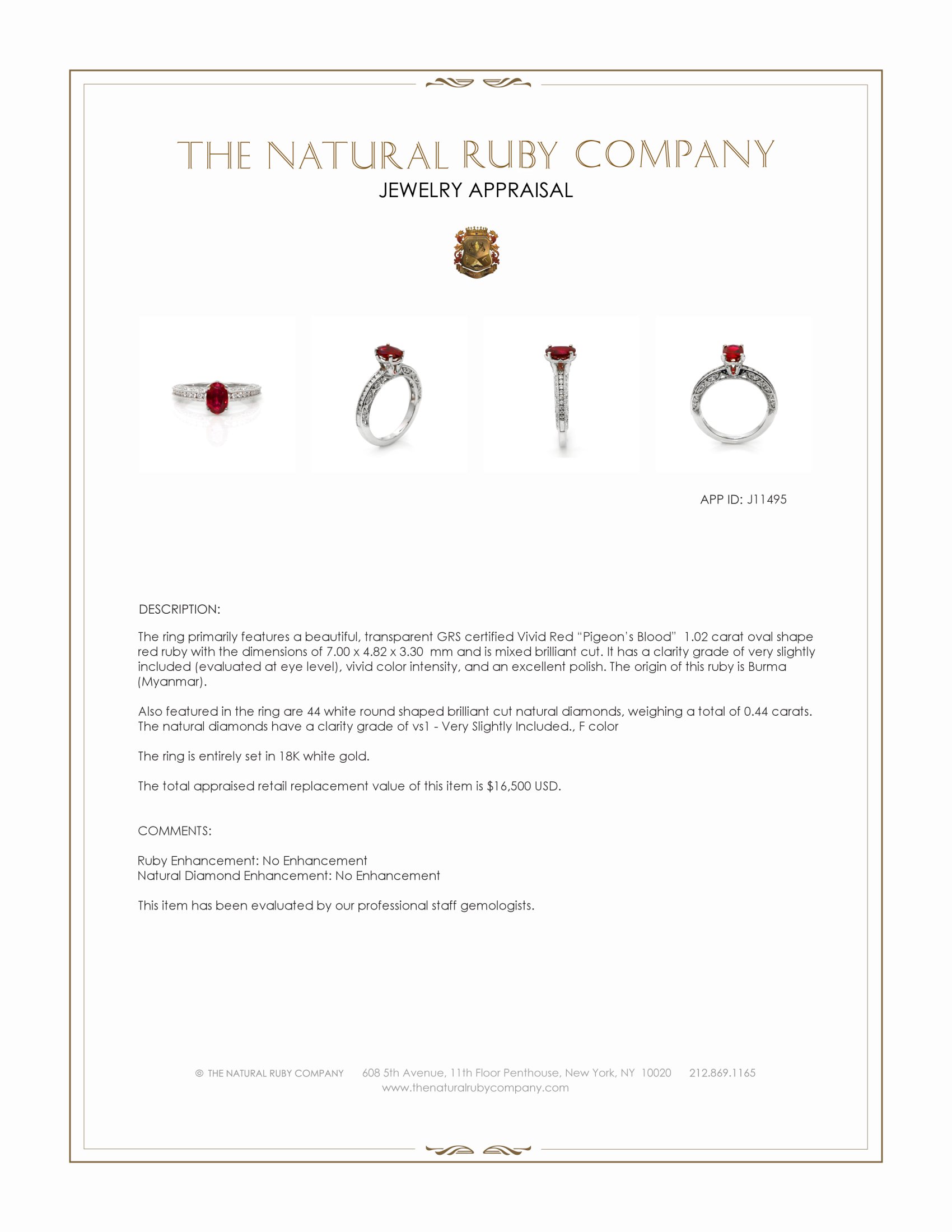 1.02 Ct. Ruby and Natural Diamond Pave Ring, 18K White Gold