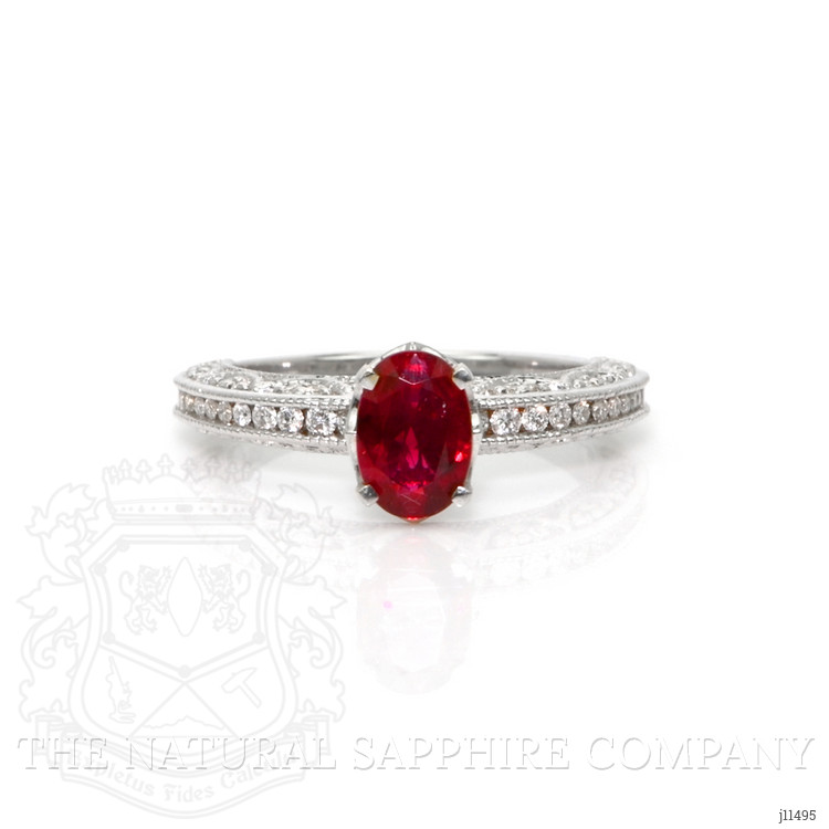 1.02 Ct. Ruby Natural Diamond Pave Ring, 18K White Gold