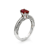 1.02 Ct. Ruby Natural Diamond Pave Ring, 18K White Gold Image