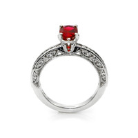 1.02 Ct. Ruby Natural Diamond Pave Ring, 18K White Gold Image