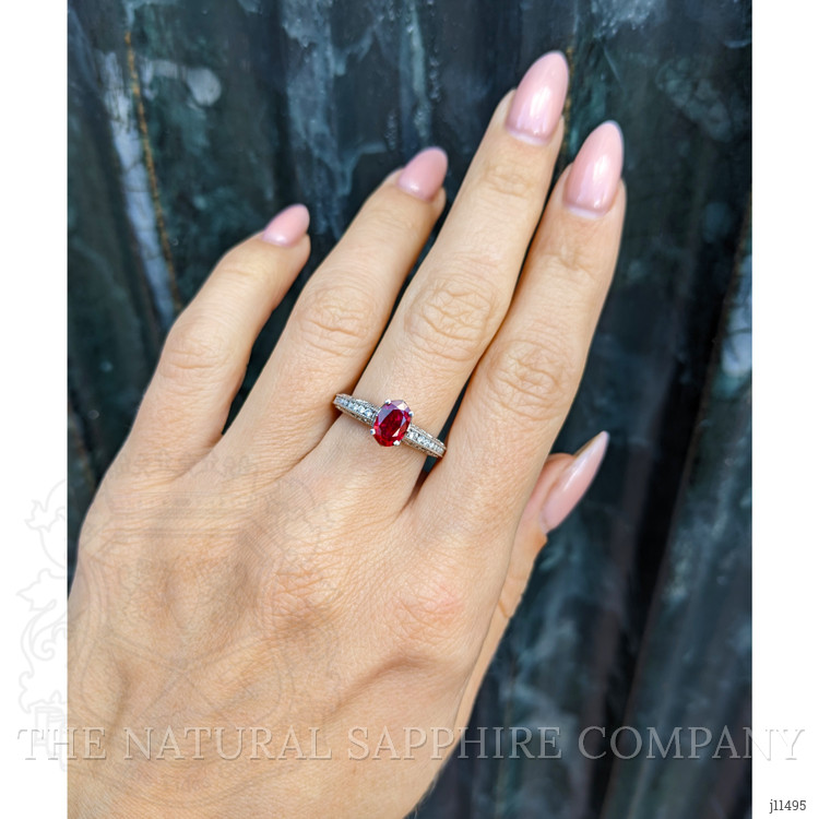 1.02 Ct. Ruby Natural Diamond Pave Ring, 18K White Gold