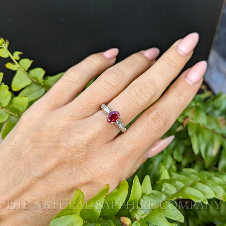 1.02 Ct. Ruby Natural Diamond Pave Ring, 18K White Gold