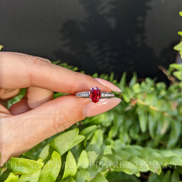 1.02 Ct. Ruby Natural Diamond Pave Ring, 18K White Gold