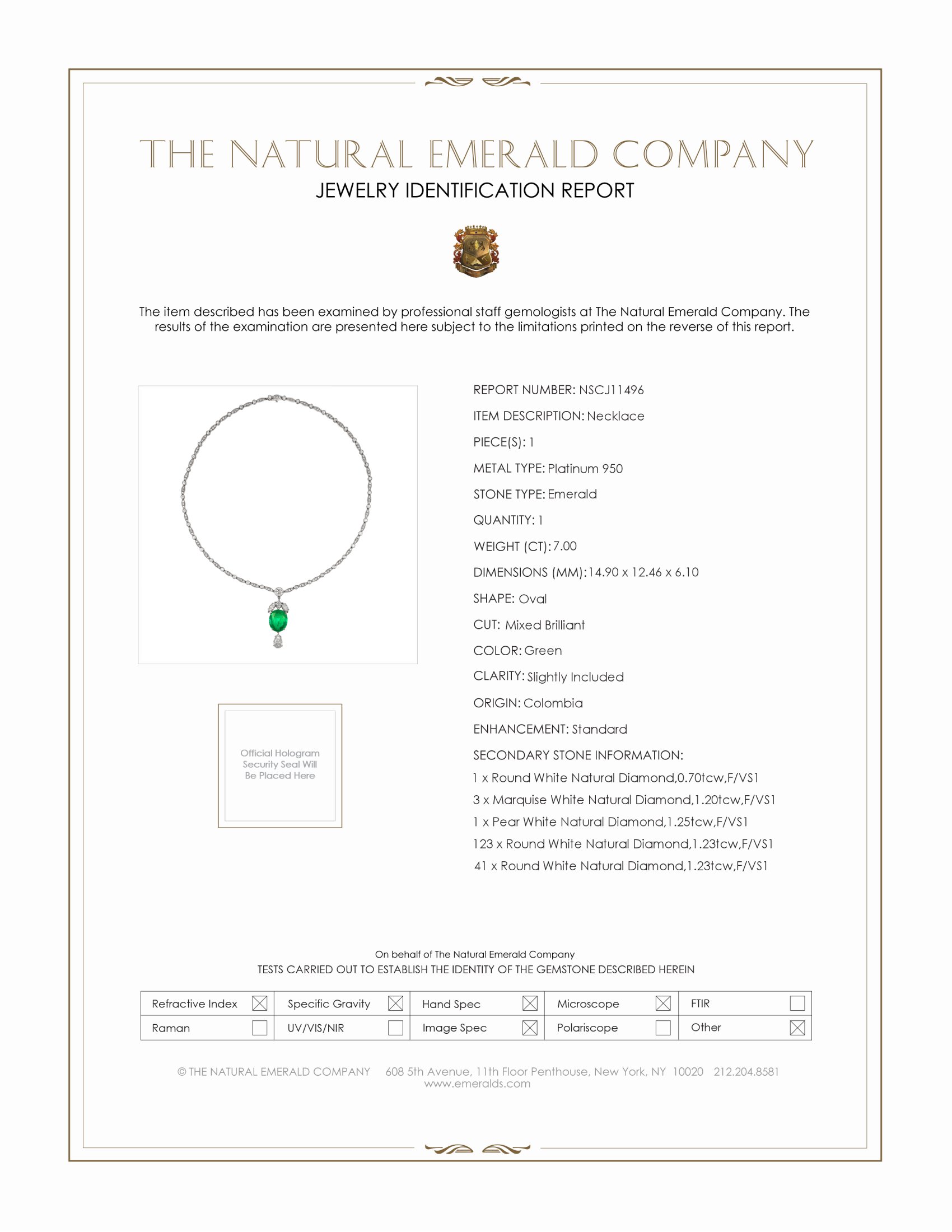 7.00 Ct. Emerald Natural Diamond Pave Necklace, Platinum 950