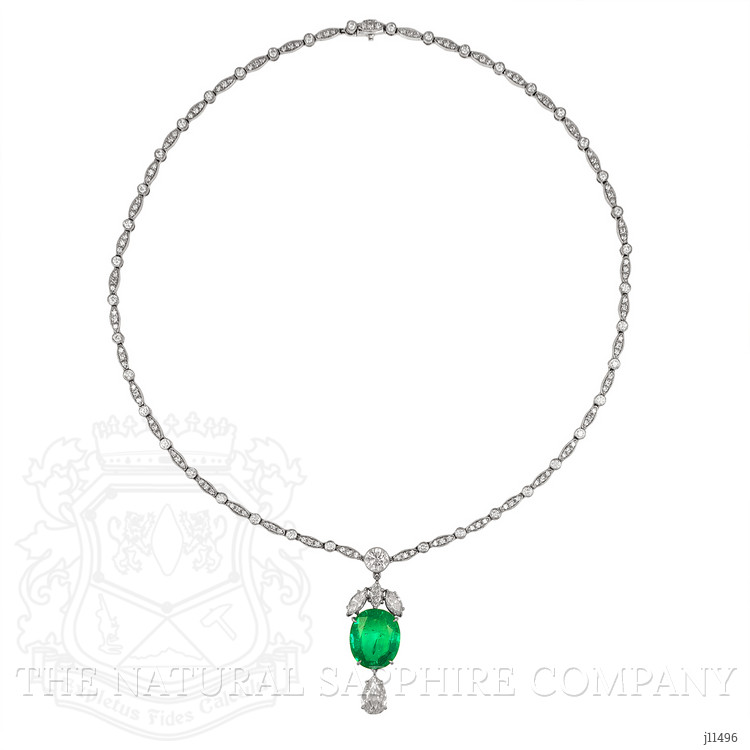 7.00 Ct. Emerald Natural Diamond Pave Necklace, Platinum 950
