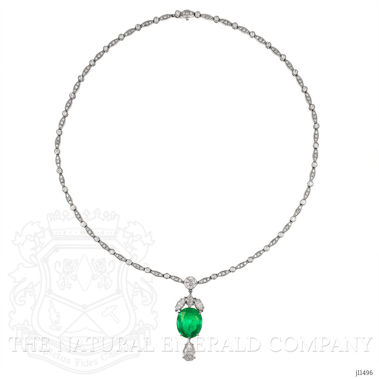 7.00 Ct. Emerald Natural Diamond Pave Necklace, Platinum 950