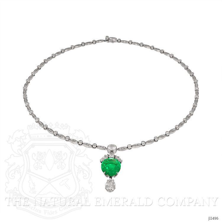 7.00 Ct. Emerald Natural Diamond Pave Necklace, Platinum 950