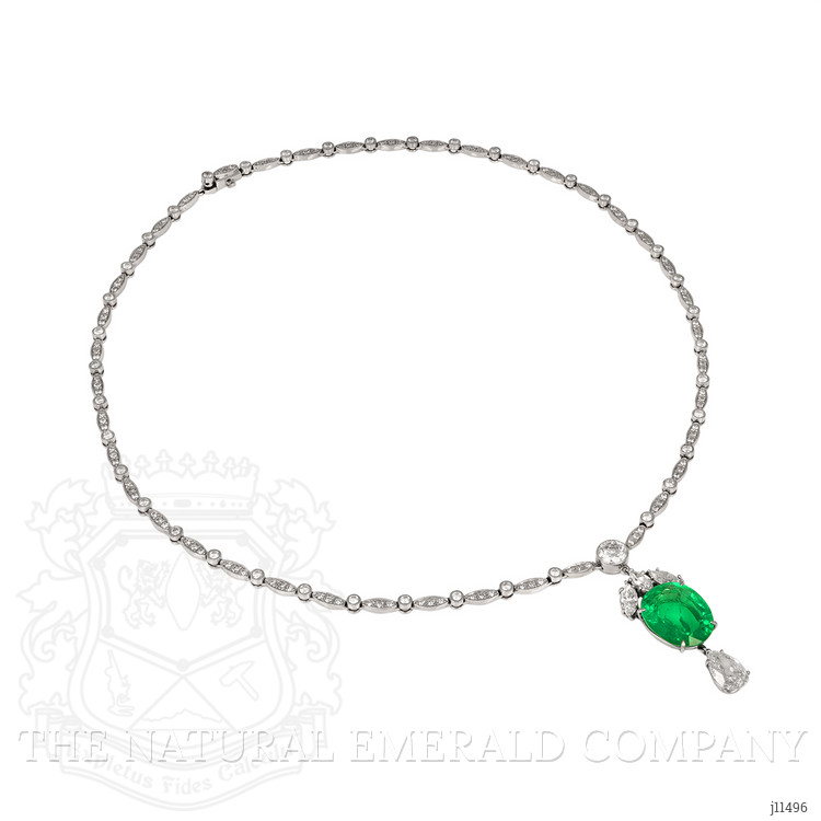 7.00 Ct. Emerald Natural Diamond Pave Necklace, Platinum 950