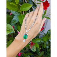 7.00 Ct. Emerald Natural Diamond Pave Necklace, Platinum 950 Life Style