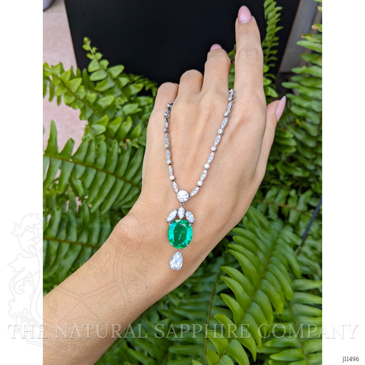 7.00 Ct. Emerald Natural Diamond Pave Necklace, Platinum 950