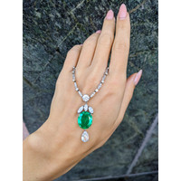 7.00 Ct. Emerald Natural Diamond Pave Necklace, Platinum 950 Life Style