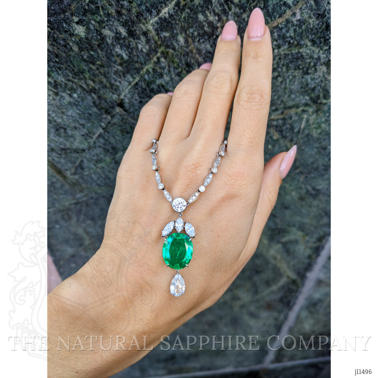 7.00 Ct. Emerald Natural Diamond Pave Necklace, Platinum 950