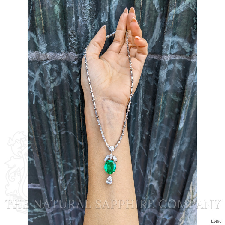 7.00 Ct. Emerald Natural Diamond Pave Necklace, Platinum 950
