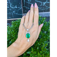 7.00 Ct. Emerald Natural Diamond Pave Necklace, Platinum 950 Life Style