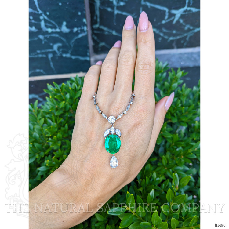 7.00 Ct. Emerald Natural Diamond Pave Necklace, Platinum 950