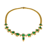 22.00 Ct. Emerald Natural Diamond Antique Style Necklace, 18K Yellow Gold Image