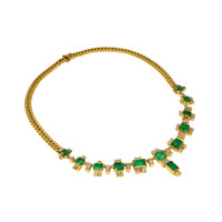 22.00 Ct. Emerald Natural Diamond Antique Style Necklace, 18K Yellow Gold Image